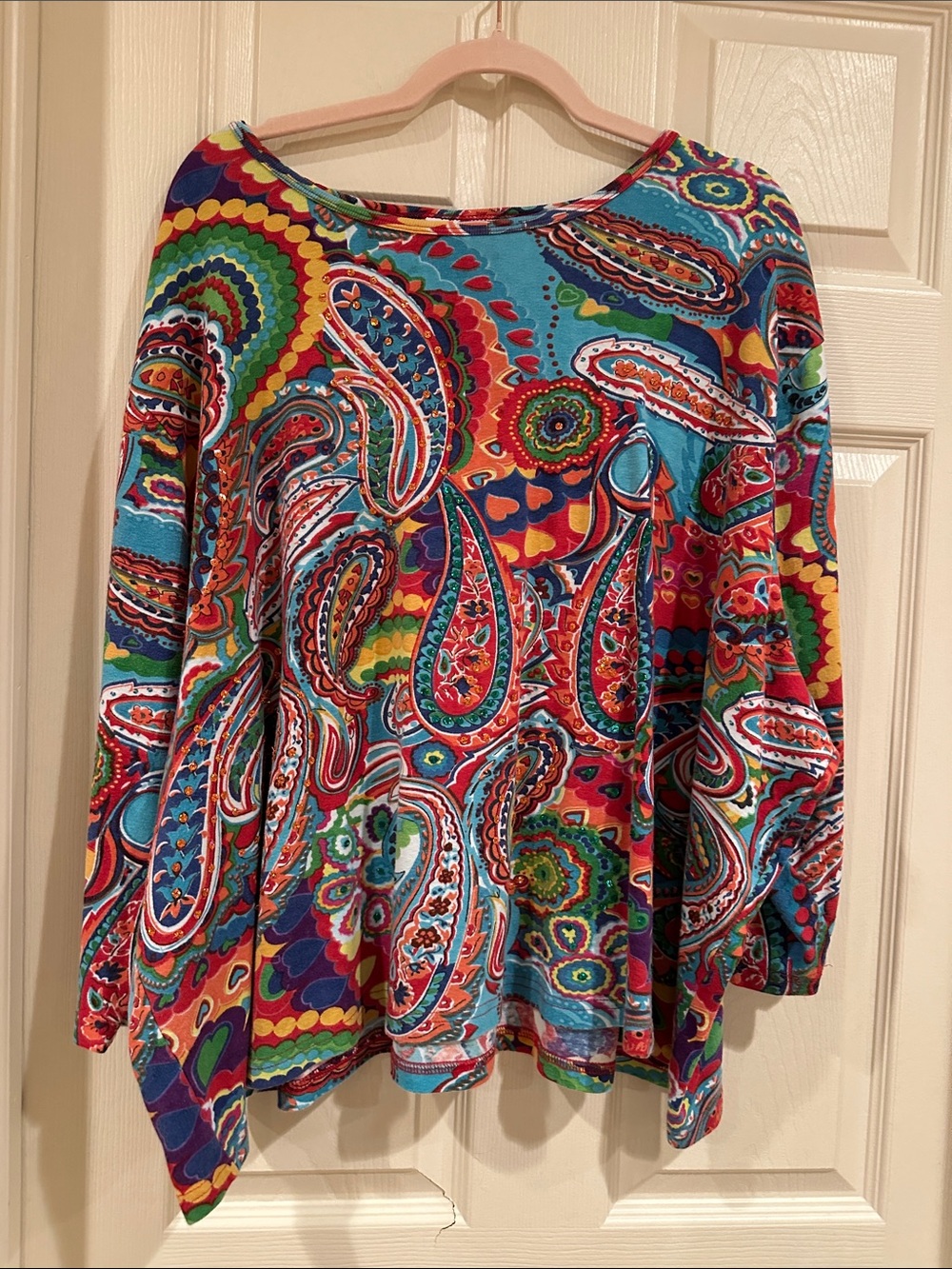 Serengeti Multicolor Paisley Boatneck Sweatshirt - Turquoise, Red, Yellow
